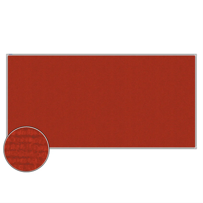 Red carpet pin board, 1200mm x 2400mm, rectangular with a silver aluminium frame and a close-up inset of the woven texture