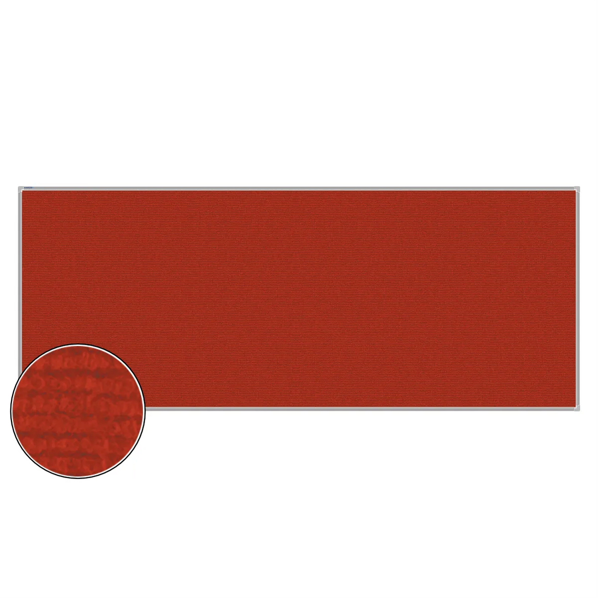 Red carpet pin board, 1200mm x 3000mm, rectangular with a silver aluminium frame and a close-up inset of the woven texture