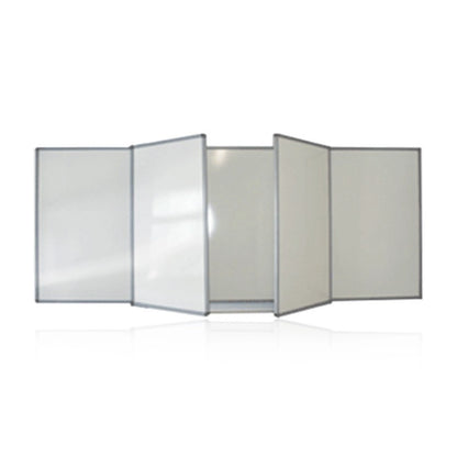 Whiteboard with five panels including double-sided swinging leaf boards, mounted in an aluminium frame.