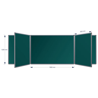 A technical product diagram of a Swing Leaf Chalkboard, showing its dimensions: 1200 mm height, 1800 mm middle width panel, and 900 mm panel spacing, on a plain white background.