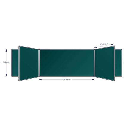 A technical product diagram of a Swing Leaf Chalkboard, showing its dimensions: 1200 mm height, 2400 mm middle width panel, and 1200 mm panel spacing, on a plain white background.