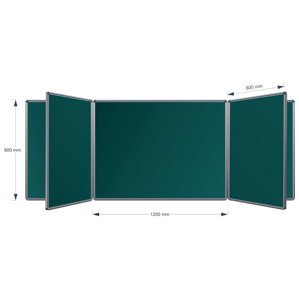 A technical product diagram of a Swing Leaf Chalkboard, showing its dimensions: 900 mm height, 1200 mm middle width panel, and 600 mm panel spacing, on a plain white background.