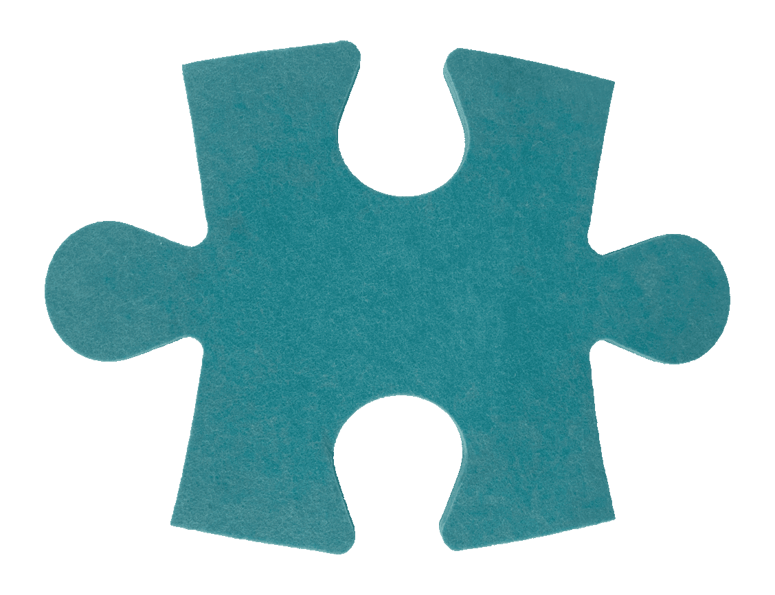 A felt puzzle piece with interlocking cutouts