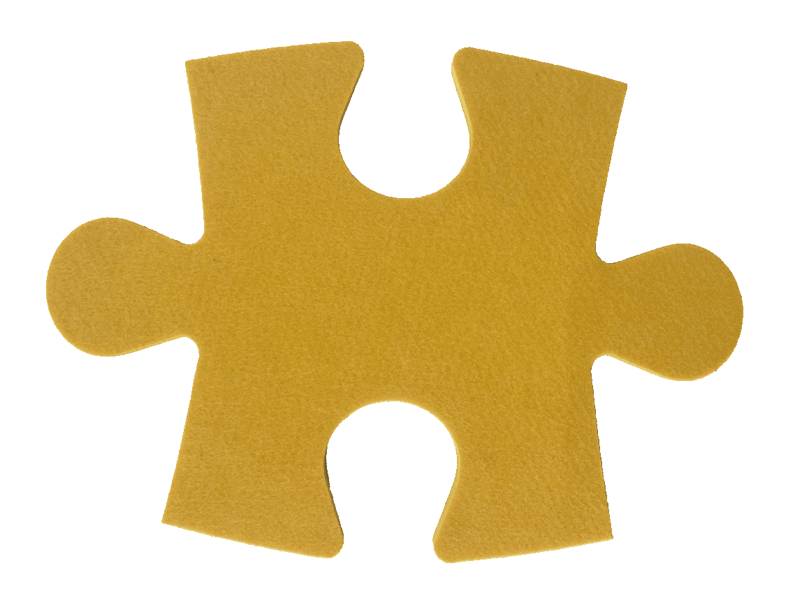 A felt puzzle piece with interlocking cutouts