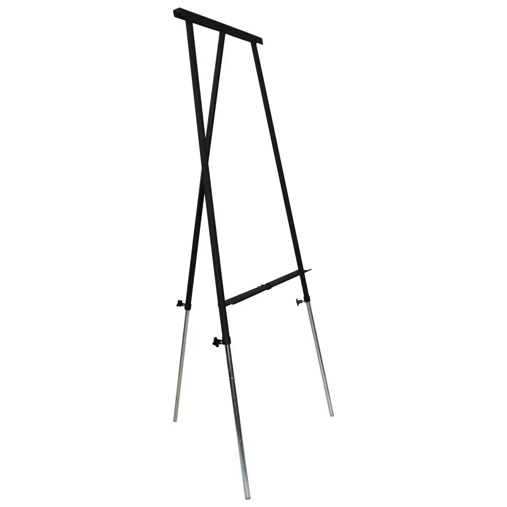 Black metal easel on a white background