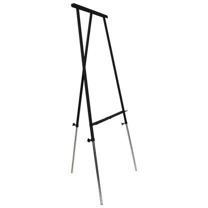 Black metal easel on a white background